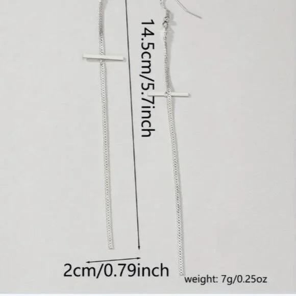 NEW Silver Plated Cross Chain Shoulder Duster Drop Earrings - Picture 3 of 3